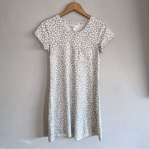 Market & Spruce Floral White/Gray/Light Green Short Sleeve Midi Sundress Medium